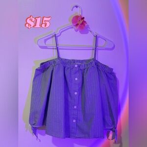 Blue Striped Kids Off-Shoulder Top